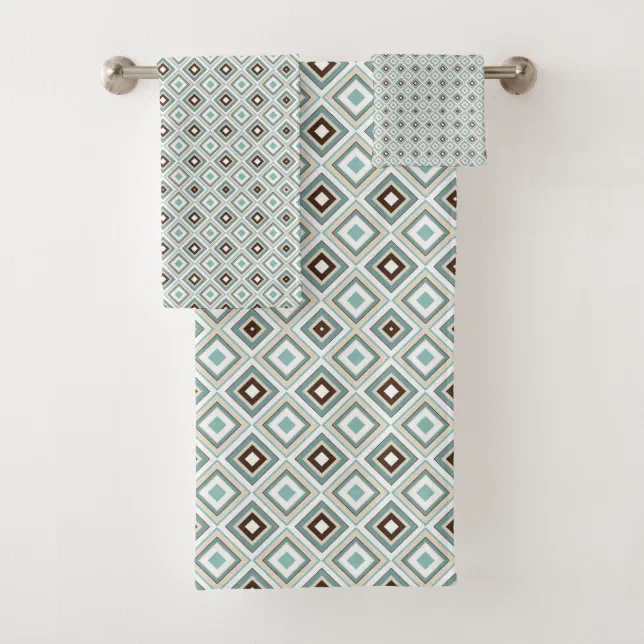 Retro Geometric Diamond Pattern Bath Towel Set Zazzle