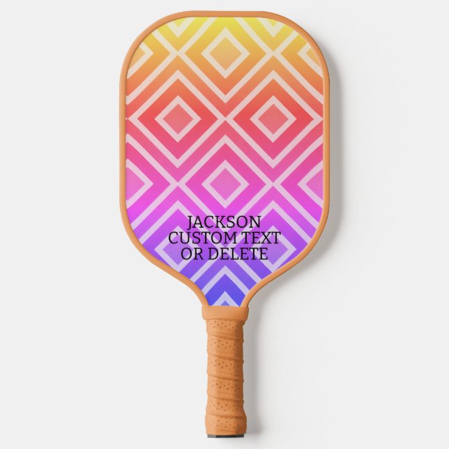 Retro Geometric Diamond Pattern Custom Text Cool P Pickleball Paddle (Front)