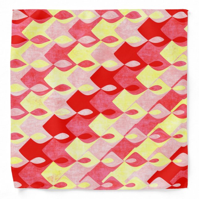 Retro Geometric Diamond Pattern Red, Pink & Yellow Bandana (Front)