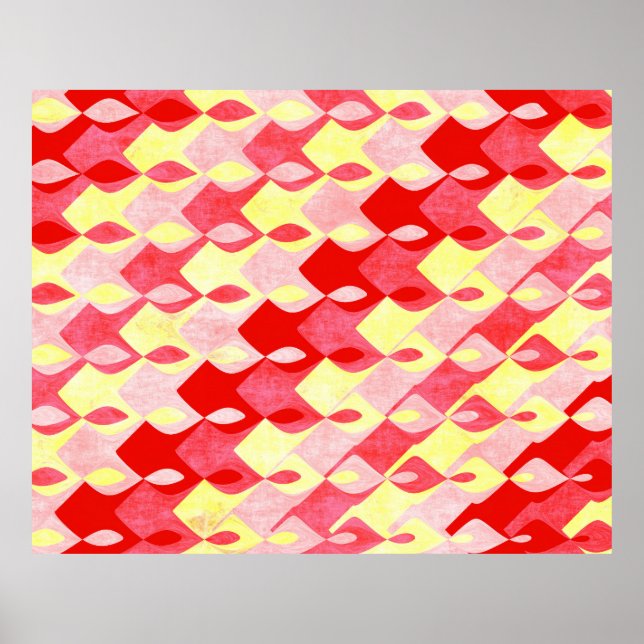 Retro Geometric Diamond Pattern Red, Pink & Yellow Poster (Front)