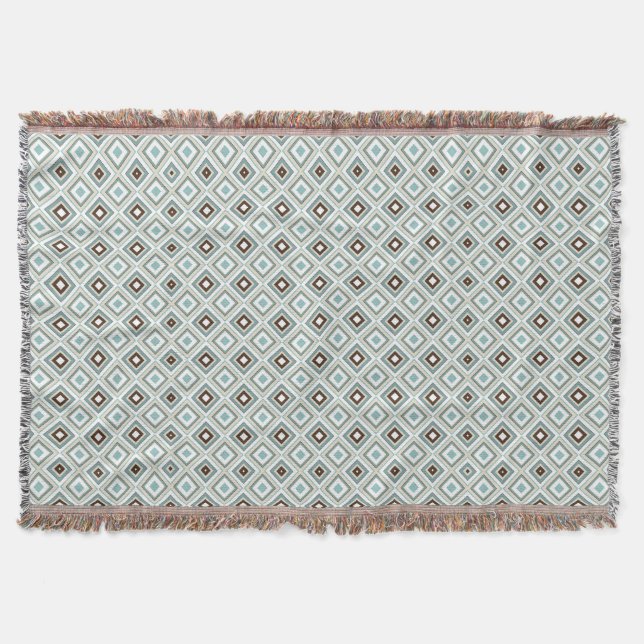 Retro Geometric Diamond Pattern Throw Blanket (Front)