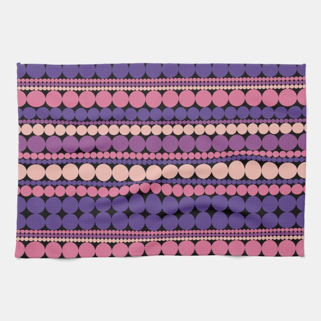 Retro Geometric Dotted Stripes Kitchen Towel (Horizontal)