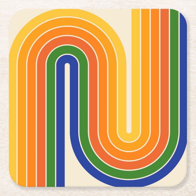 Retro Geometric Double Arch Design Square Paper Coaster (Front)