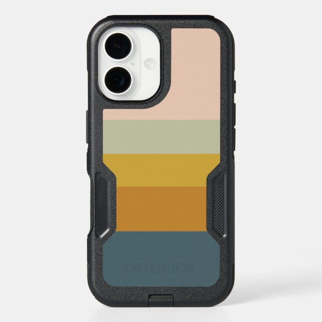 Retro Geometric Earthy Warm Striped Muted Pastels Otterbox iPhone Case (Back)