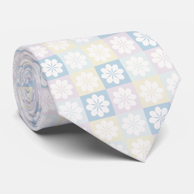 Retro Geometric Floral Pattern Neck Tie (Rolled)