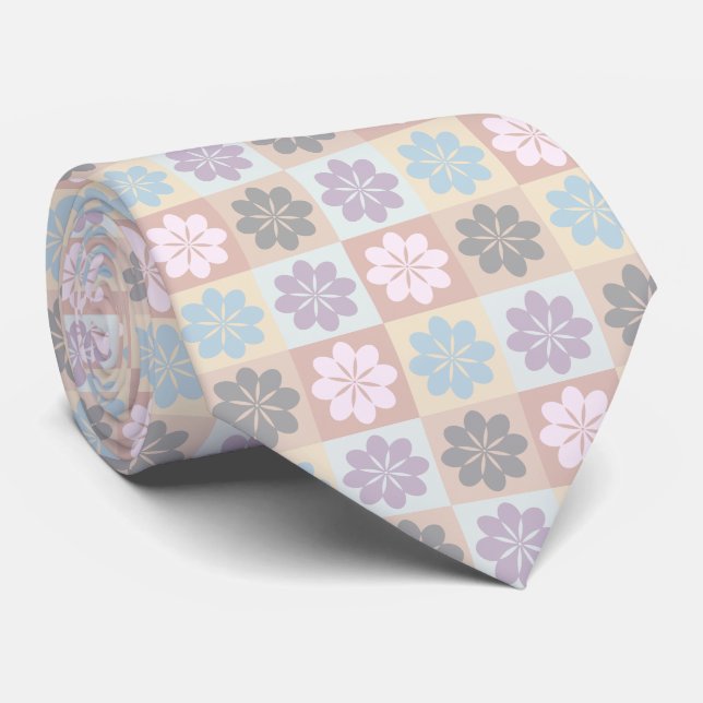 Retro Geometric Floral Pattern Neck Tie (Rolled)