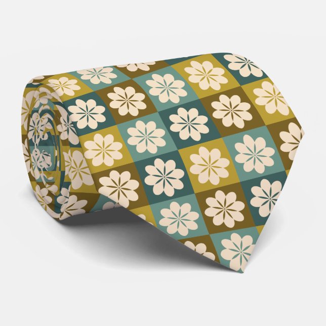 Retro Geometric Floral Pattern Neck Tie (Rolled)