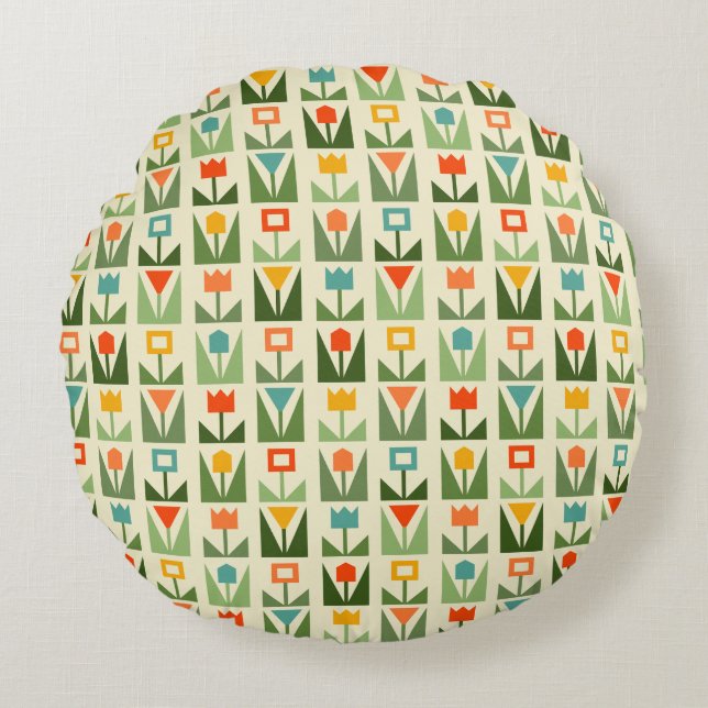 Retro Geometric Floral Throw Pillow (Front)