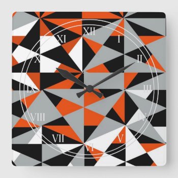 Retro Geometric Funky Orange Grey Black Square Wall Clock by Flissitations at Zazzle