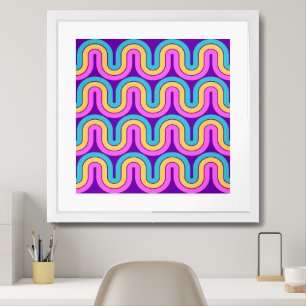 Retro Geometric Gradient Design Framed Art