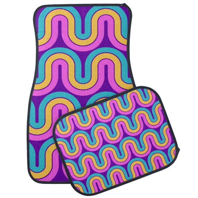 Retro Geometric Gradient Wave Design Car Floor Mat (Set)
