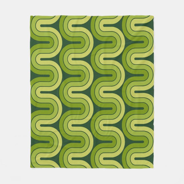 Retro Geometric Gradient Wave Design Fleece Blanket (Front)