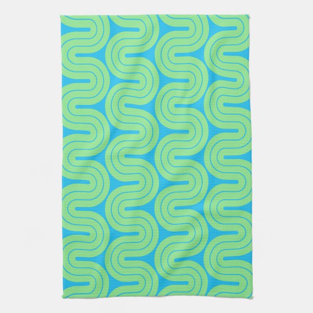 Retro Geometric Gradient Wave Design Kitchen Towel (Vertical)