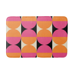 Retro Geometric Half Square and Circle Pattern Bath Mat