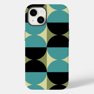 Retro Geometric Half Square and Circle Pattern Case-Mate iPhone 14 Case