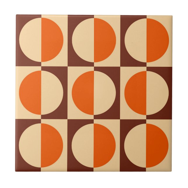 Retro Geometric Half Square and Circle Pattern Ceramic Tile (Front)