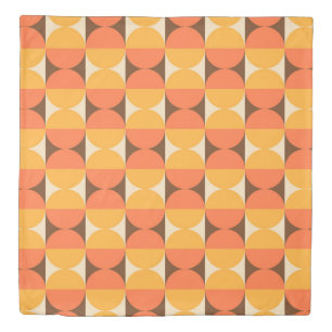 Retro Geometric Half Square and Circle Pattern Duvet Cover