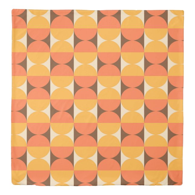Retro Geometric Half Square and Circle Pattern Duvet Cover (Front)