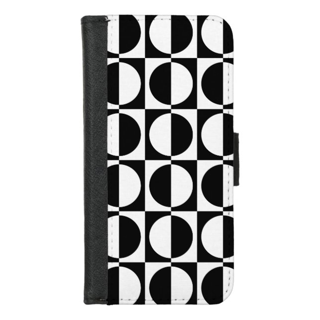 Retro Geometric Half Square and Circle Pattern iPhone Wallet Case (Front)