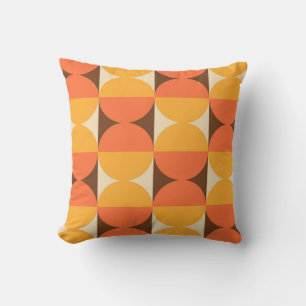 Retro Geometric Half Square and Circle Pattern Throw Pillow