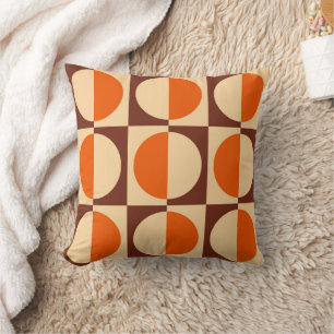 Retro Geometric Half Square and Circle Pattern Throw Pillow