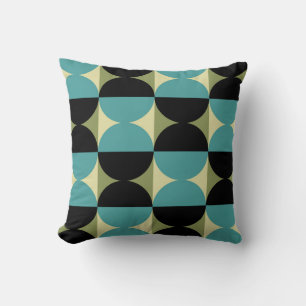 Retro Geometric Half Square and Circle Pattern Throw Pillow