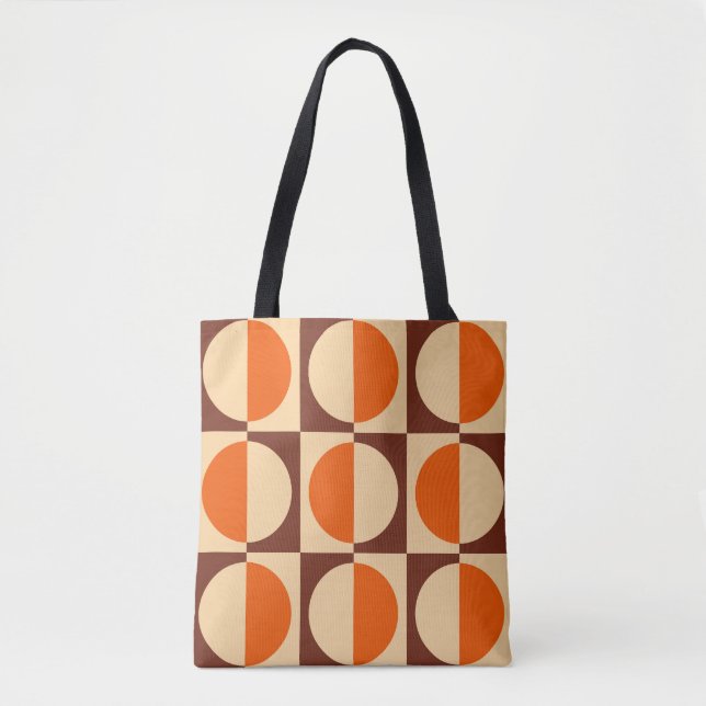 Retro Geometric Half Square and Circle Pattern Tote Bag (Front)