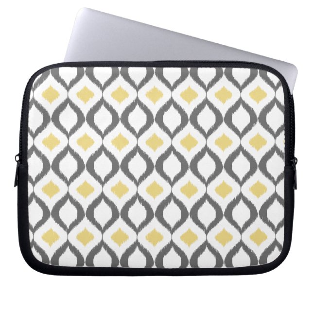 Retro Geometric Ikat Yellow Gray Pattern Laptop Sleeve (Front)