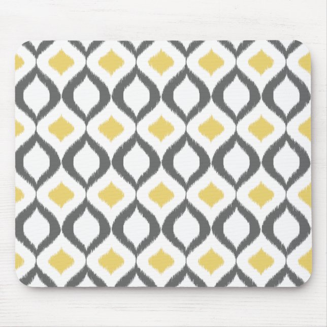 Retro Geometric Ikat Yellow Gray Pattern Mouse Pad (Front)