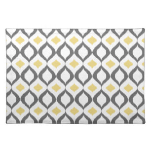 Retro Geometric Ikat Yellow Gray Pattern Placemat