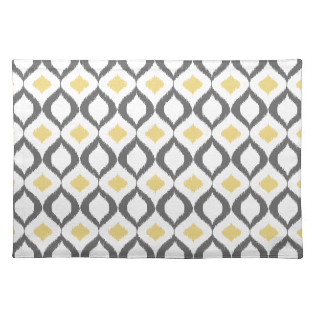 Retro Geometric Ikat Yellow Gray Pattern Placemat (Front)