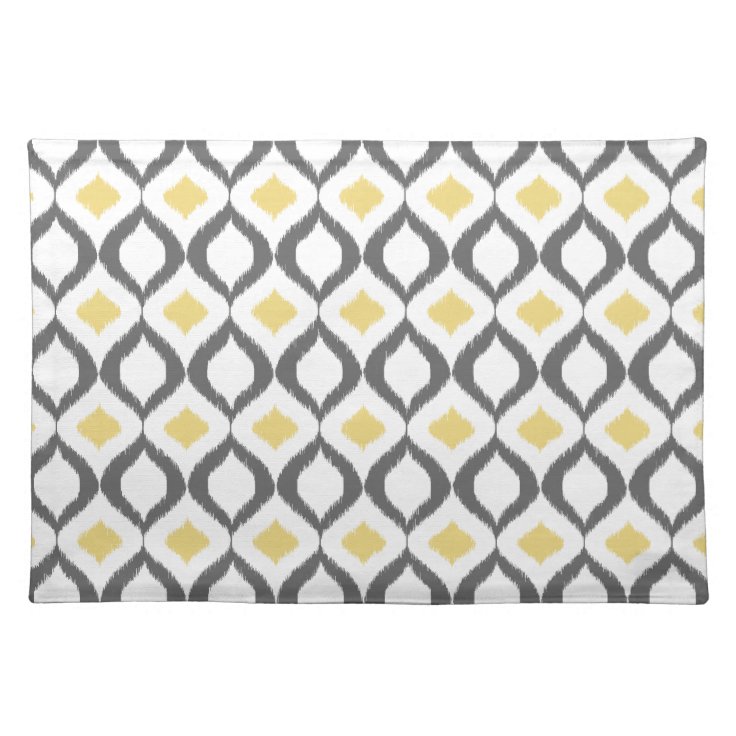 Retro Geometric Ikat Yellow Gray Pattern Placemat Zazzle