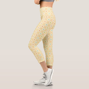 Retro Geometric Interlocking Circle Pattern Capri Leggings
