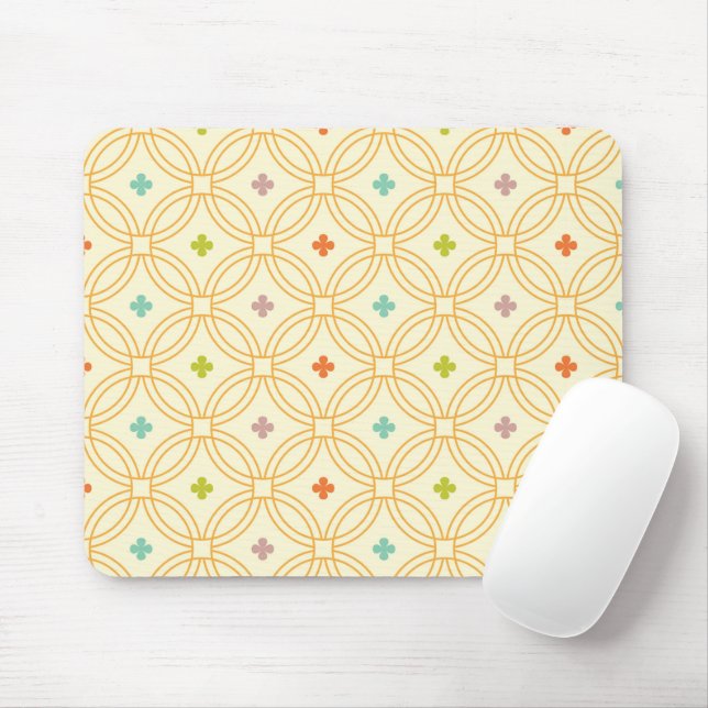 Retro Geometric Interlocking Circle Pattern Mouse Pad (With Mouse)