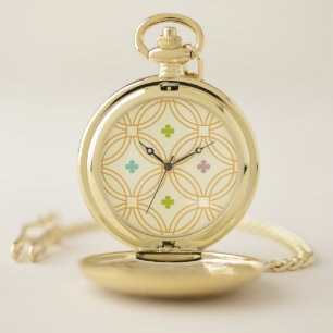 Retro Geometric Interlocking Circle Pattern Pocket Watch