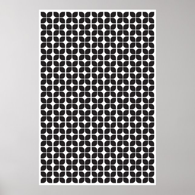 Retro Geometric Leaf Pattern Black Poster (Front)