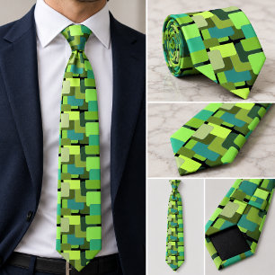 Retro Geometric Lime Olive Jade Green Abstract Neck Tie