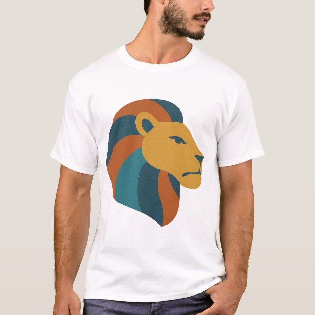 Retro Geometric Lion Head – Mid-Century Modern T-Shirt (Front)