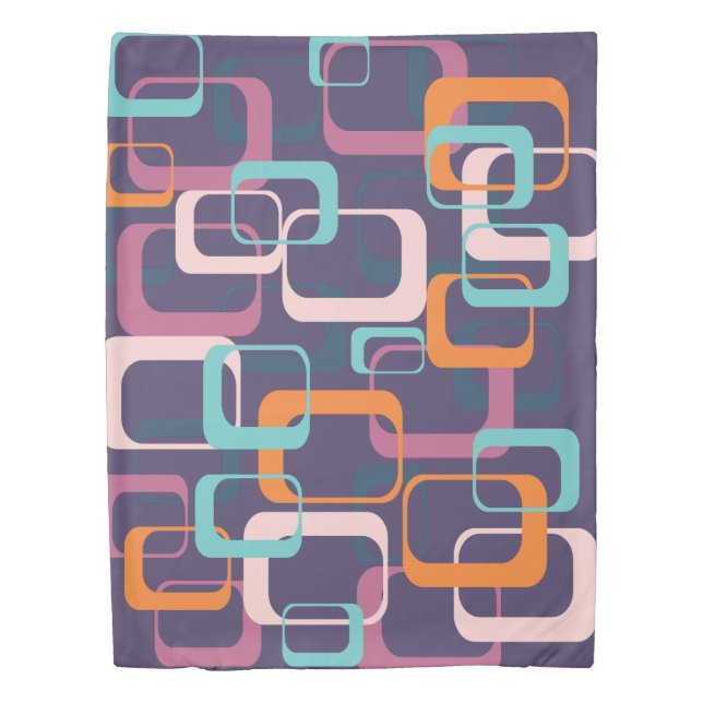Retro Geometric Mid Century Mod Atomic Art Purple Duvet Cover (Front)