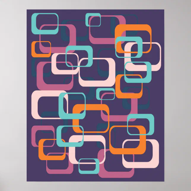 Retro Geometric Mid Century Shapes Art Poster | Zazzle