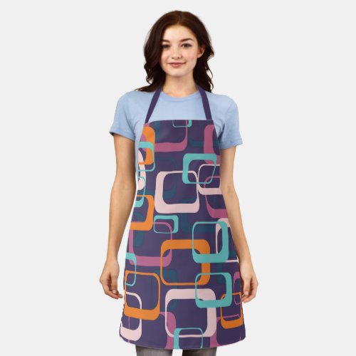 Retro Geometric Mid Century Shapes Art Purple Apron