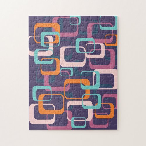 Retro Geometric Mid Century Shapes Art Purple Jigsaw Puzzle