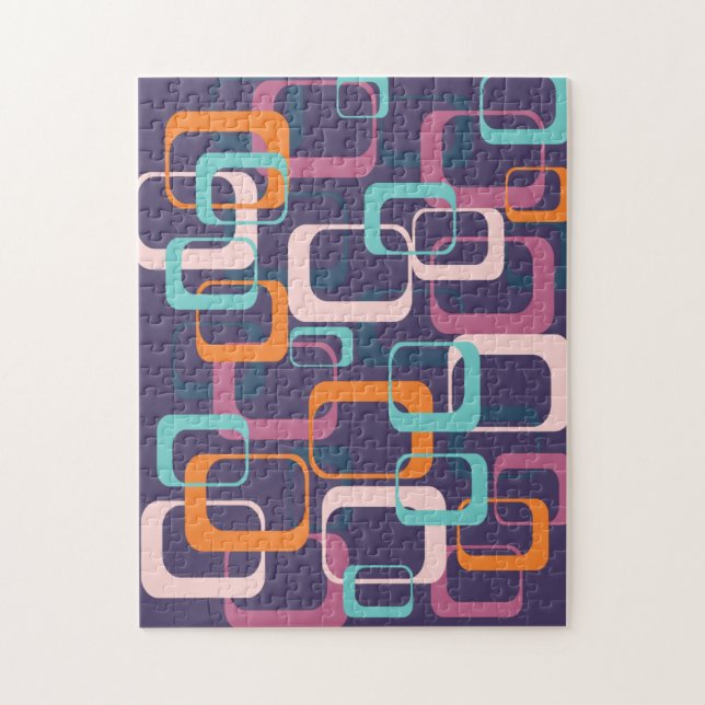 Retro Geometric Mid Century Shapes Art Purple Jigsaw Puzzle (Vertical)