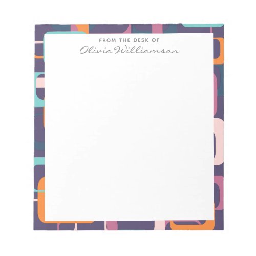 Retro Geometric Mid Century Shapes Art Purple Name Notepad