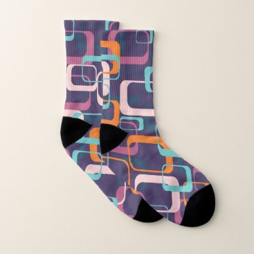 Retro Geometric Mid Century Shapes Art Purple Socks