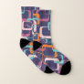 Retro Geometric Mid Century Shapes Art Purple Socks