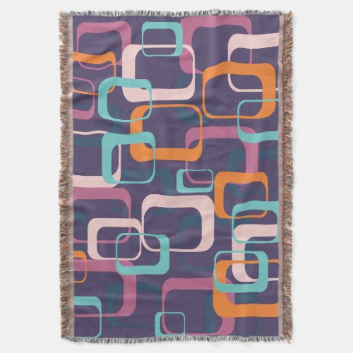 Retro Geometric Mid Century Shapes Art Purple Throw Blanket