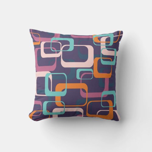 Retro Geometric Mid Century Shapes Art Purple Throw Pillow