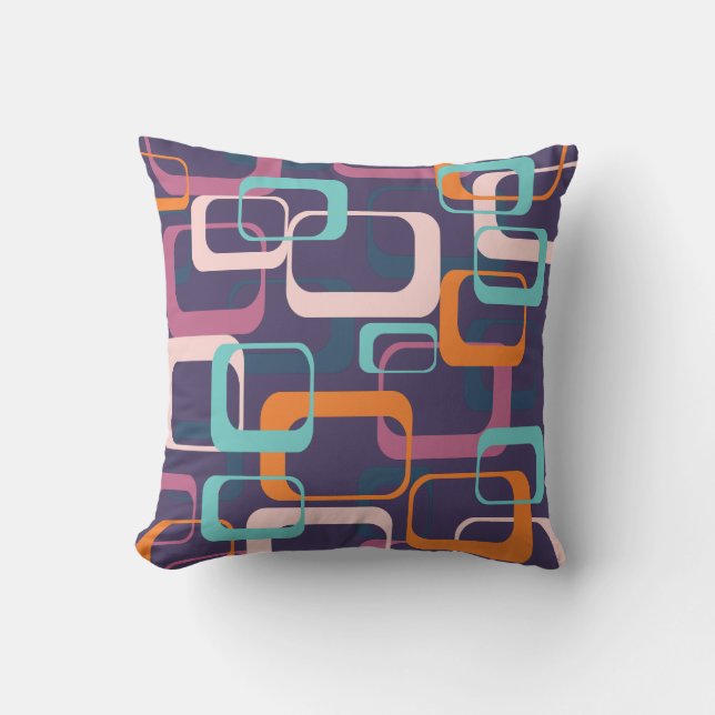 Retro Geometric Mid Century Shapes Art Purple Throw Pillow (Front)