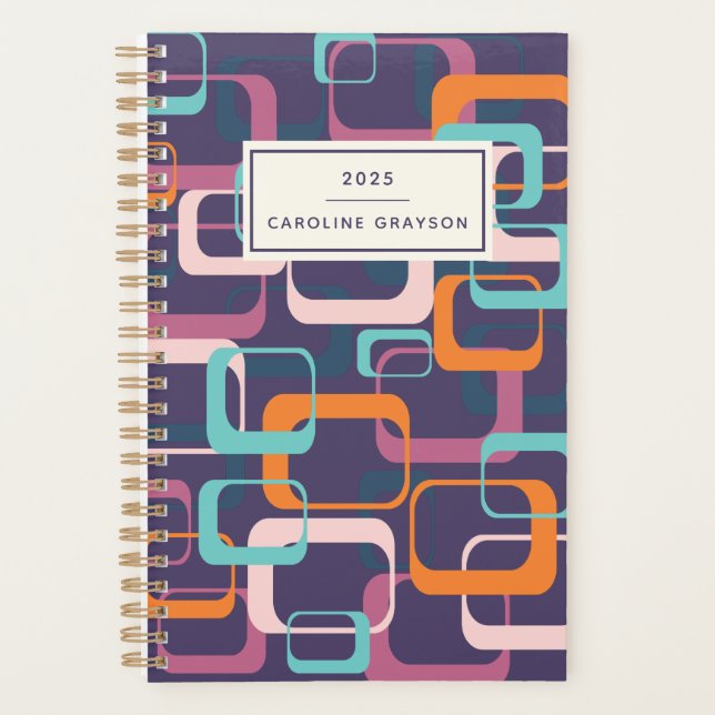 Retro Geometric Mid Mod Atomic Purple Personalized Planner (Front)